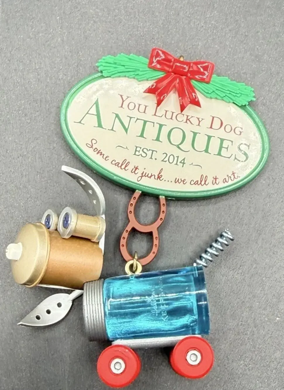 Hallmark YOU LUCKY Dog ANTIQUES Mason Jar Ornament Steampunk No Box Lo16